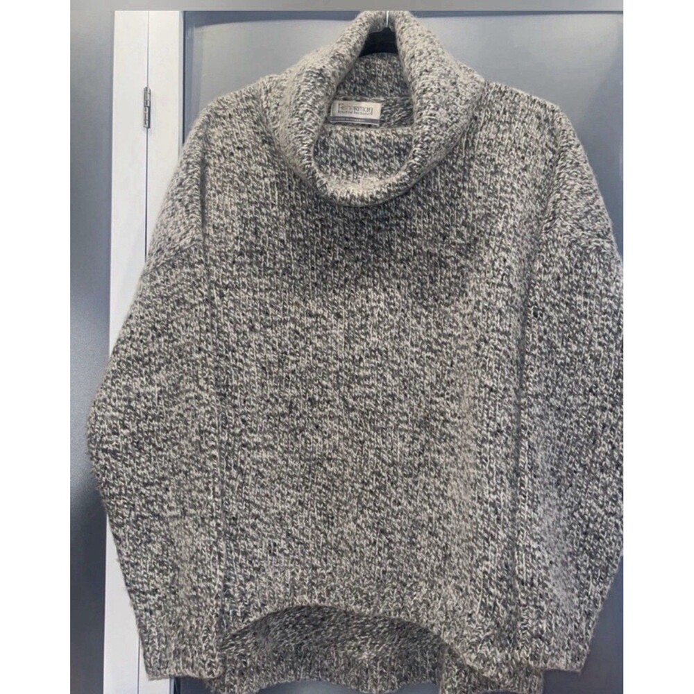 Fisherman Out of Ireland Merino Wool Alpaca Cowl Neck Sweater Gray L Ireland